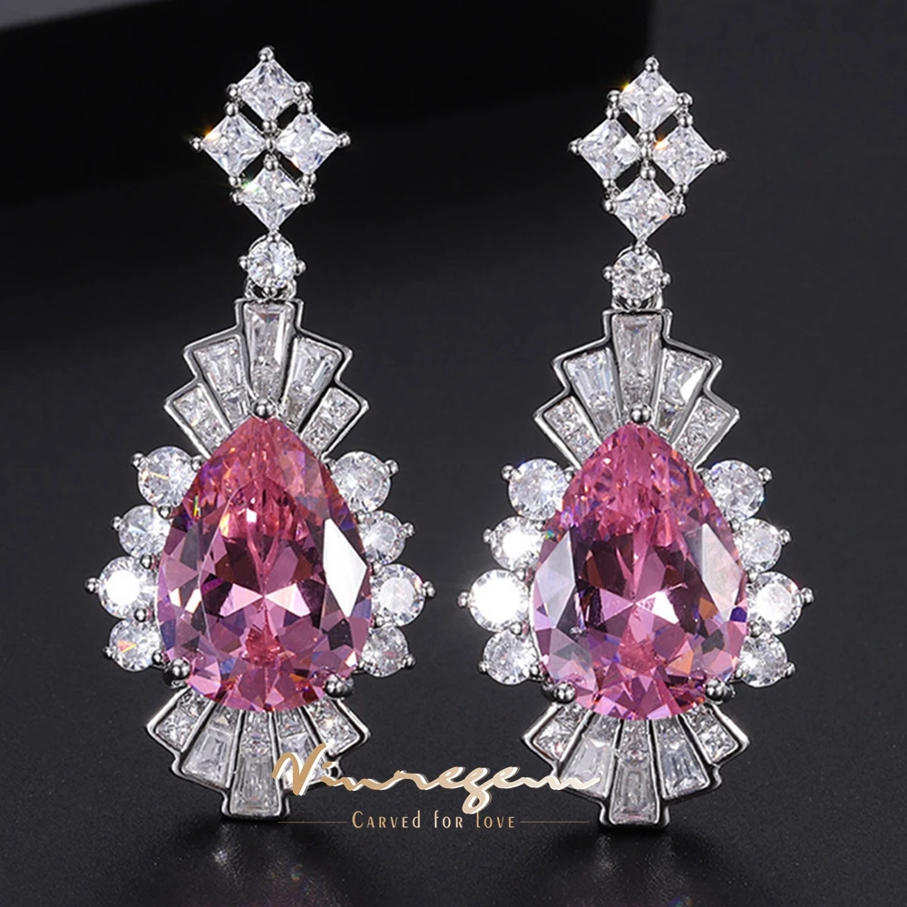 

Vinregem 13*18MM Pear Lab Created Emerald Pink Sapphire Aquamarine Gemstone Sona Diamond Drop Dangle Earrings Jewelry Wholesale