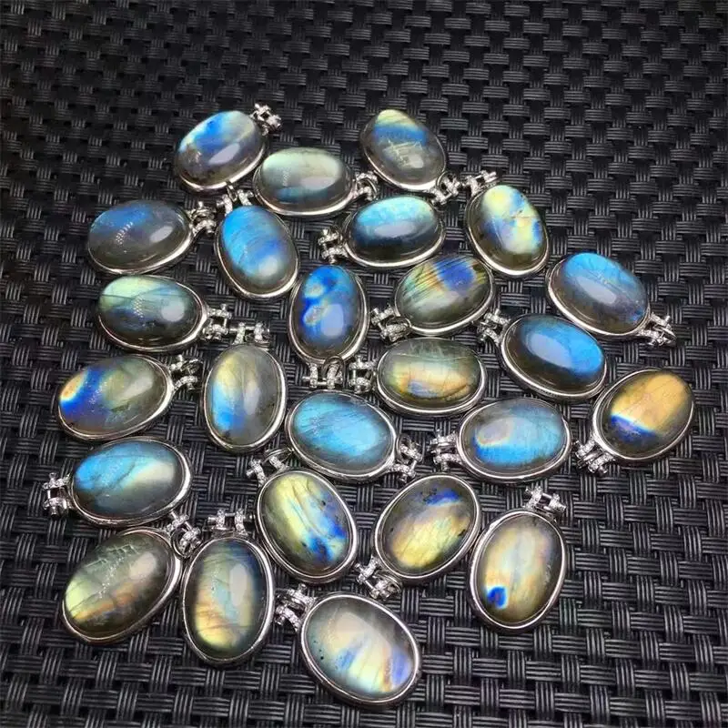 S925 Natural Colored Labradorite Pendant DIY Necklace Fashion Healing Jewelry Gemstone Crystal Holiday Gift 15x25mm