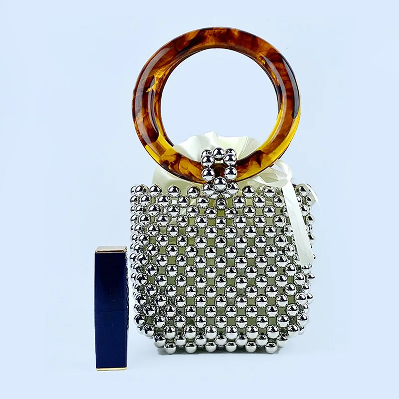 24 new niche designs, high-end textured beaded woven bead bag, circular ring portable bucket bag