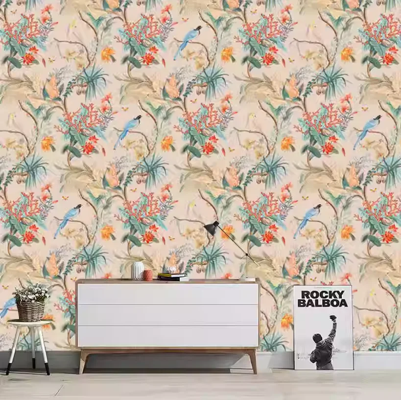 French style bedroom cozy floral mural hotel bedroom background wall paper American countryside custom home decoration wallpaper