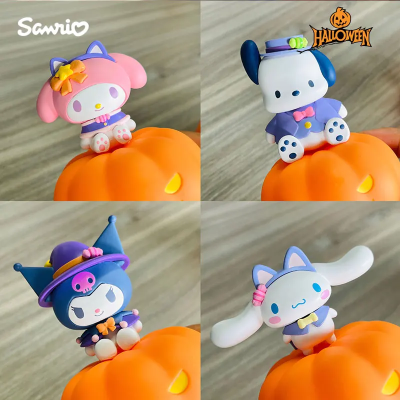 Neue sanrio halloween kürbis nachtlicht blind box kawaii handgemachte kuromi cinna moroll pochacco verzierungen für kinder geburtstag