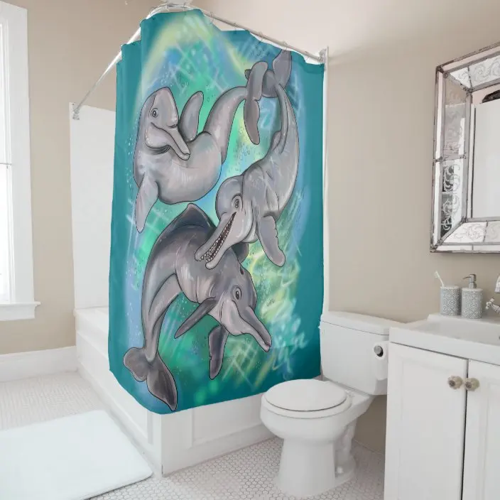 Dolphin red panda sea arctic wolf quagga dinosaur art shower curtain bathroom curtain with hook bathroom curtain l220cm