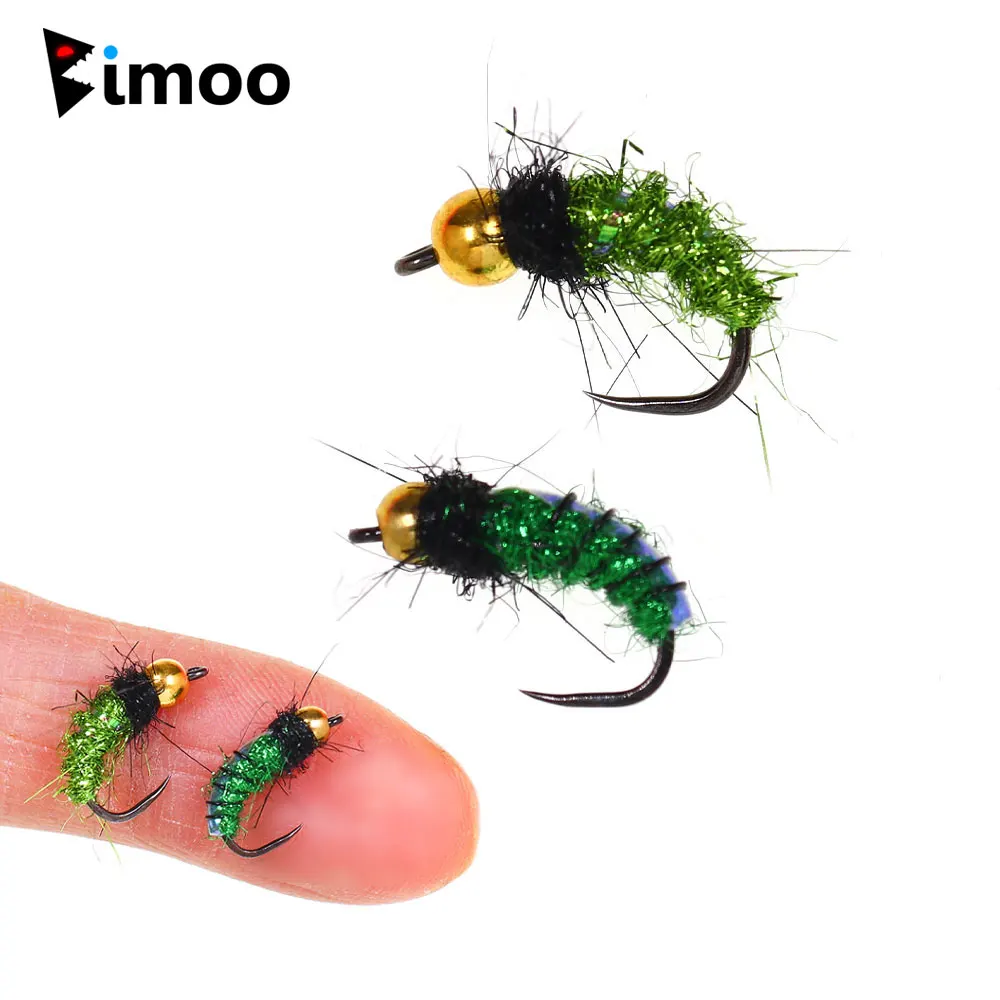 # 12 # 14 Señuelos de pesca de mosca tipo ninfa checa sin púas con cabeza de latón, Flashback, de hundimiento rápido, Ice Dubbing, ninfa curva húmeda, para trucha y pescada.