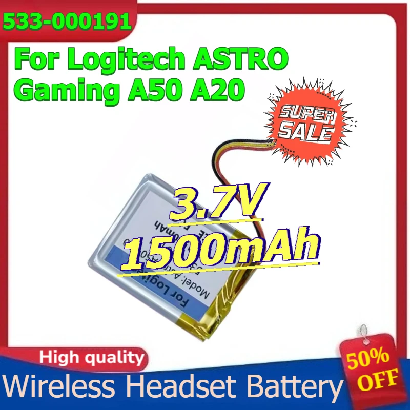 

533-000191 Battery For Logitech ASTRO Gaming A50 A20 Wireless Headset 3.7V 1500mAh