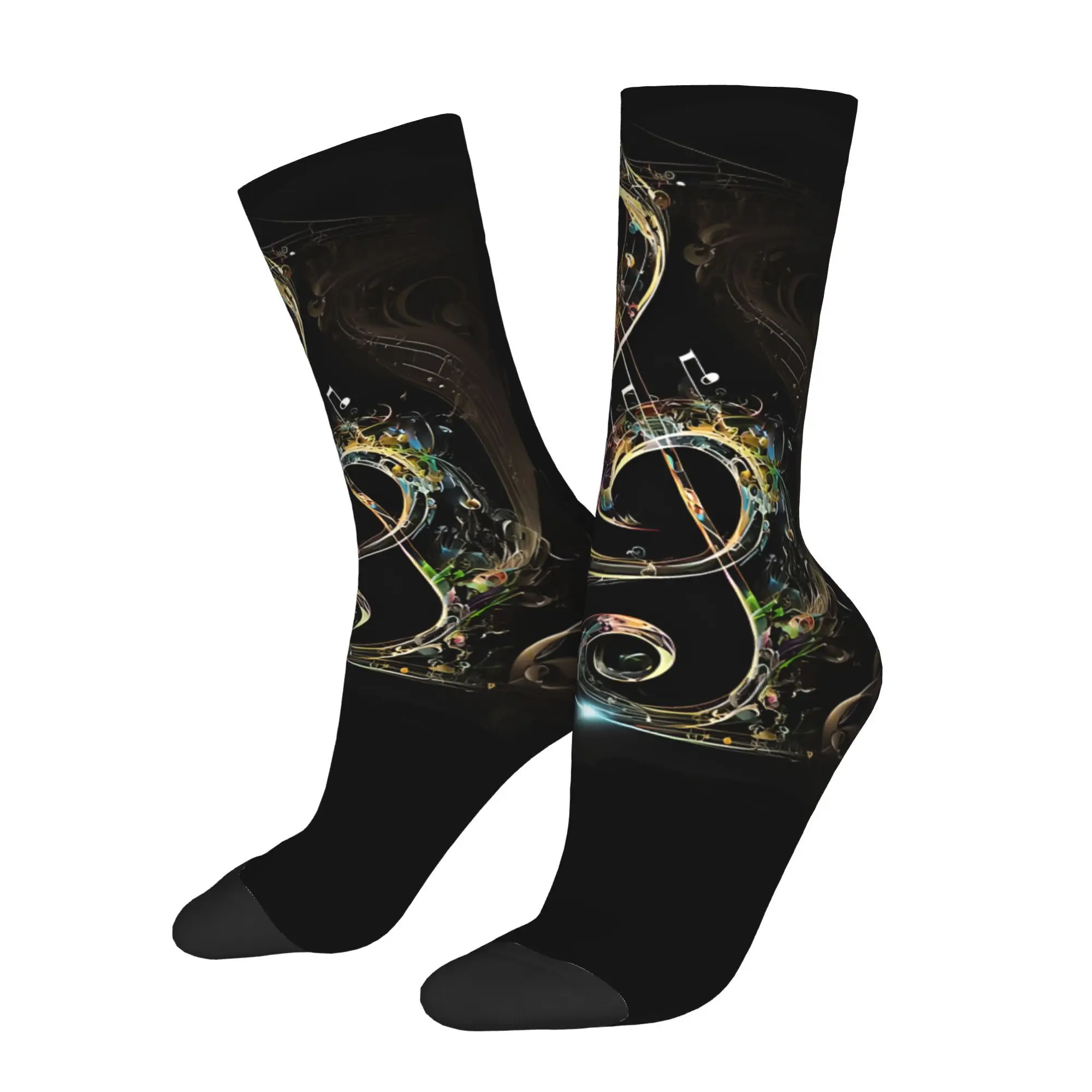 1pc Golden Treble Clef  Printed Men's Socks Novelty Hip Hop Harajuku Pattern Crew Sock Casual Gift