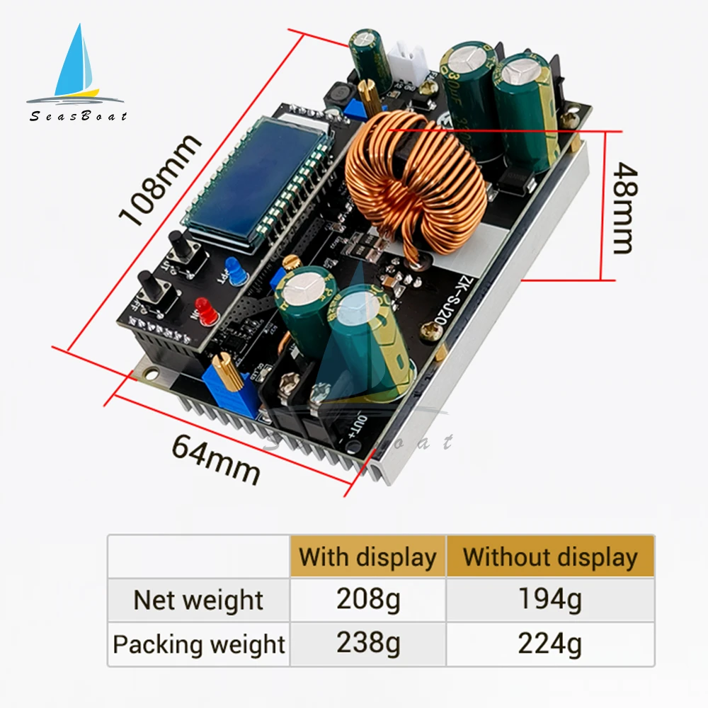 DC7-80V to 1.4-79V 20A 300W High Power DC DC Boost Buck Converter CC CV Power Supply Module MPPT Adjustable Voltage Regulator