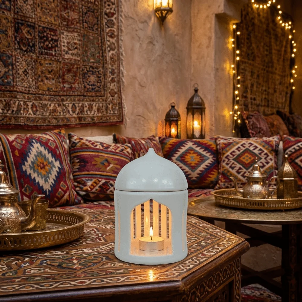 Islamic Lantern Ceramic Candle Holder Ethnic Exquisite Candle Base Traditional Tealight Candlestick Tabletop Decoration