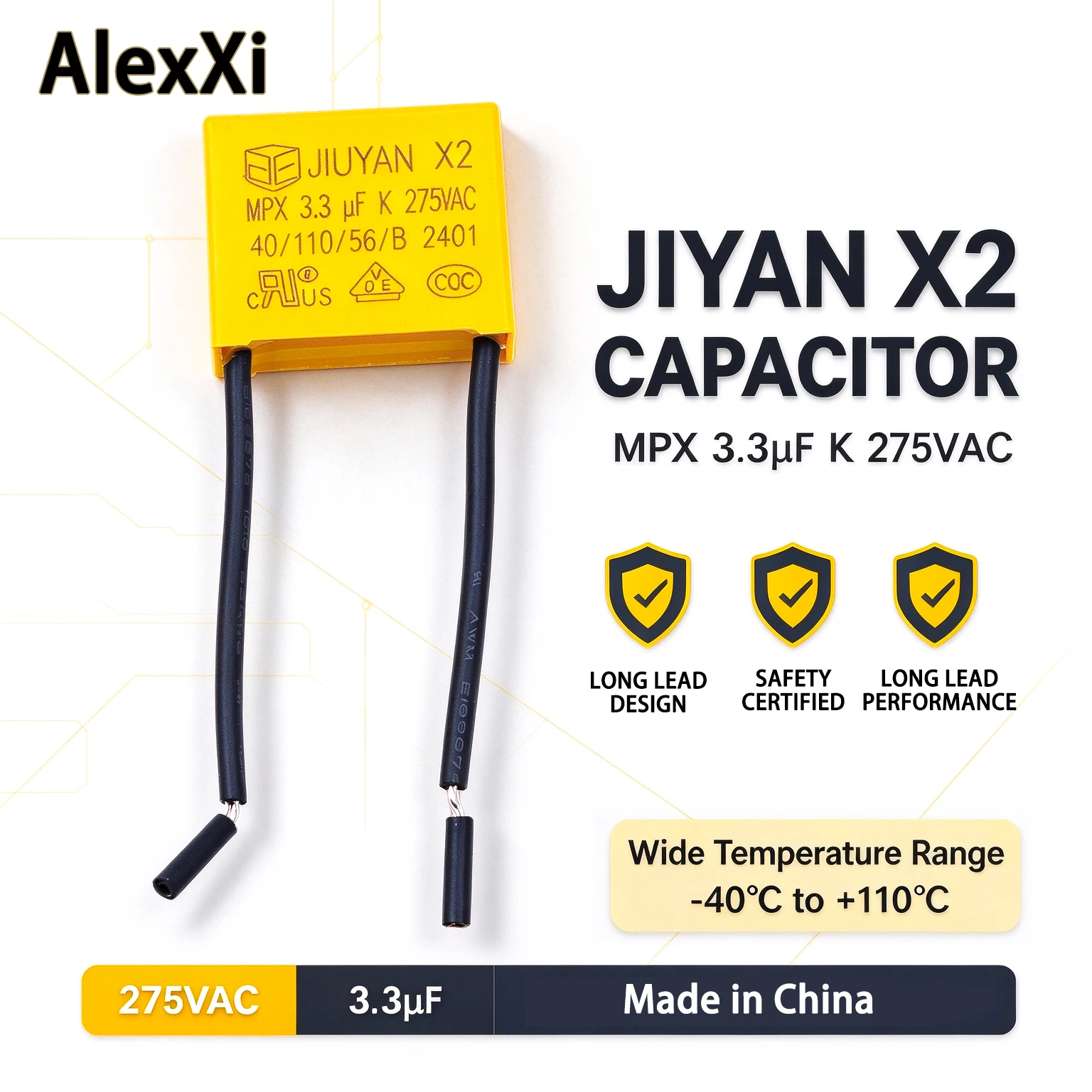 Capacitor 3.3UF 275VAC Anti-light Flash Safety Capacitor. Suitable for Smart Touch Switches Without Neutral, Electric Fans, Etc