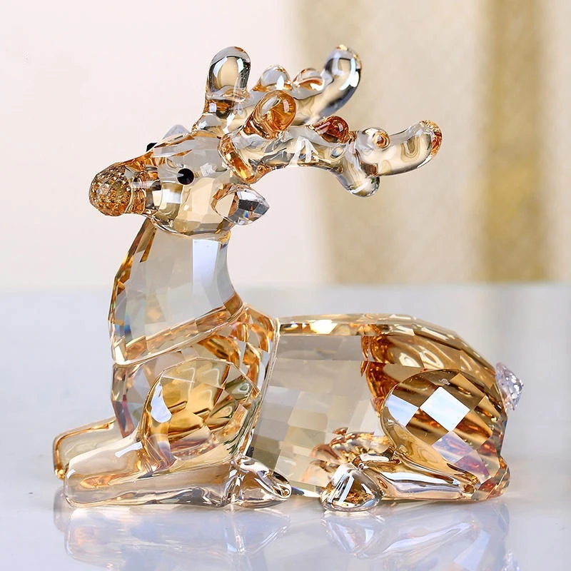 Crystal Elk Figurines, Lovely Cartoon Deer Miniature Craft, Home Ornaments, Child Christmas and Birthday Gifts