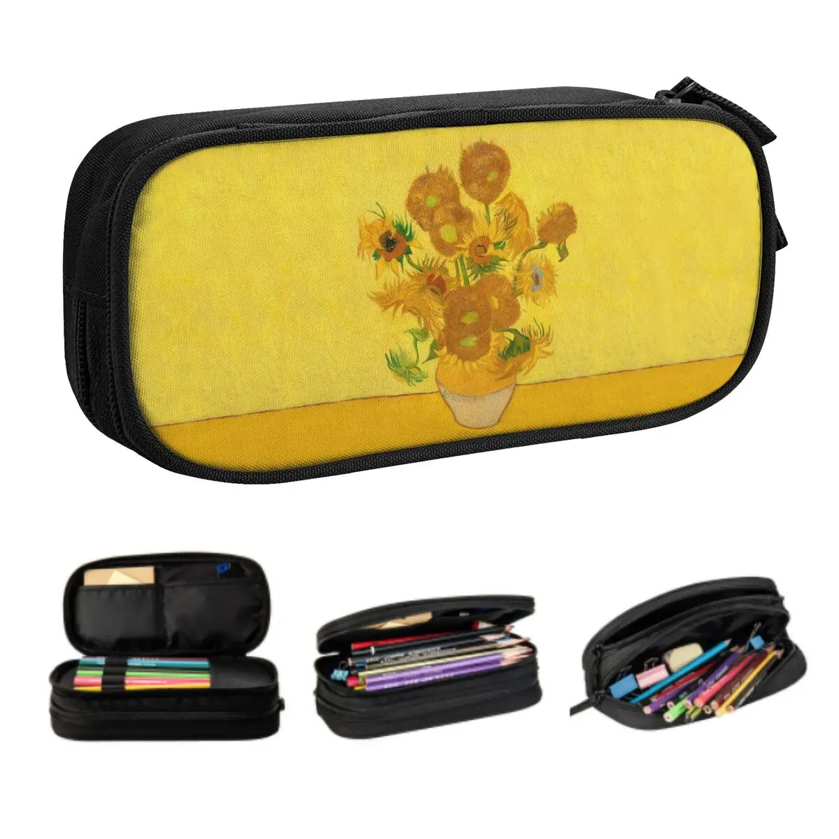 

Милый пенал Винсент Ван Гог с подсолнухами для мальчиков и девочек, большая вместительная сумка-карандаш с цветами солнца, школьная сумка