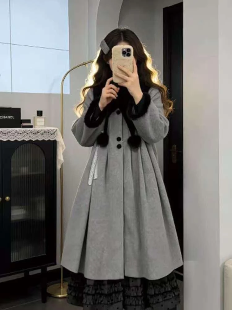 Ay-abrigo de lana para mujer, abrigo holgado de longitud media, Faion de invierno, bonito Sle, cálido, fibra de poliéster, largo, Color puro