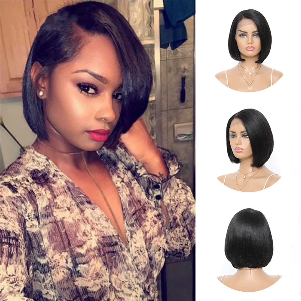 Straight Pixie Cut Wig T Part Lace Front Human Hair Wig Preplucked For Black Women Transparent Lace Short Bob Wig Brazilian Remy