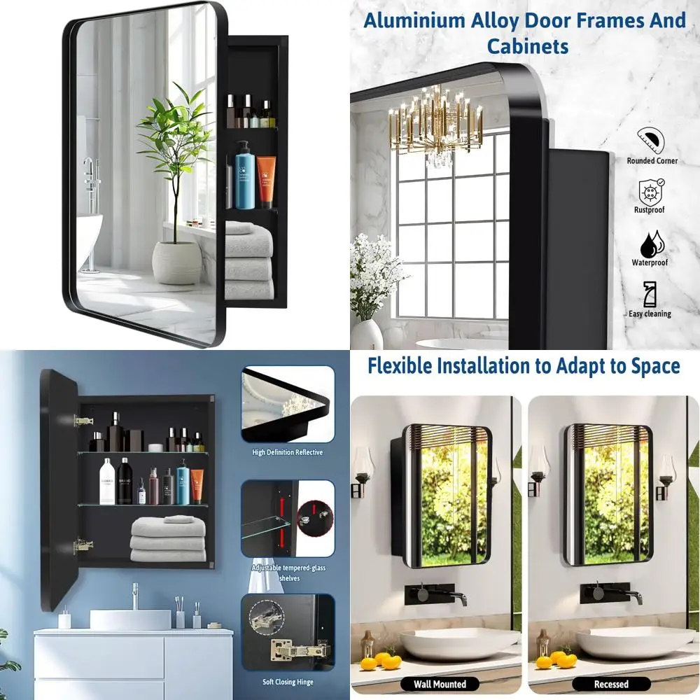 

Aluminum Framed 24 x 32 Black Medicine Cabinet with Mirror for Bathroom, Suitable for Recessed or Wall Mount Installation