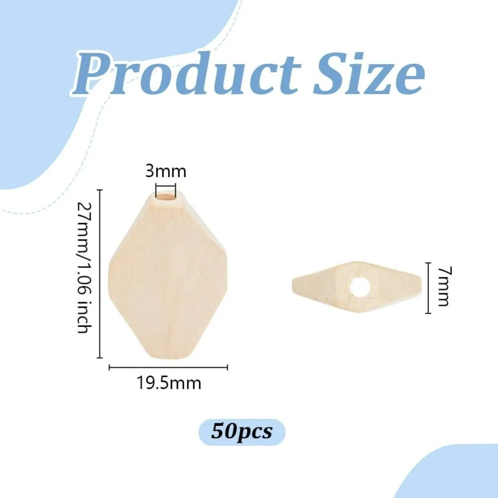 50개입 나무 팔각형 비즈 1.1x0.8 인치 미완성 목재 블록 페인트된 목재 비즈 3mm 구멍 팔찌용 보석