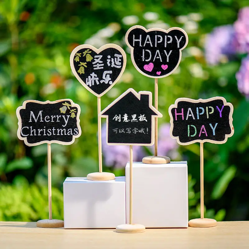 

5PCS Mini Wooden Blackboard Valentine Day Floral Arrangement Table Decor Bar Ornament Succulent Insert Card Price Tag