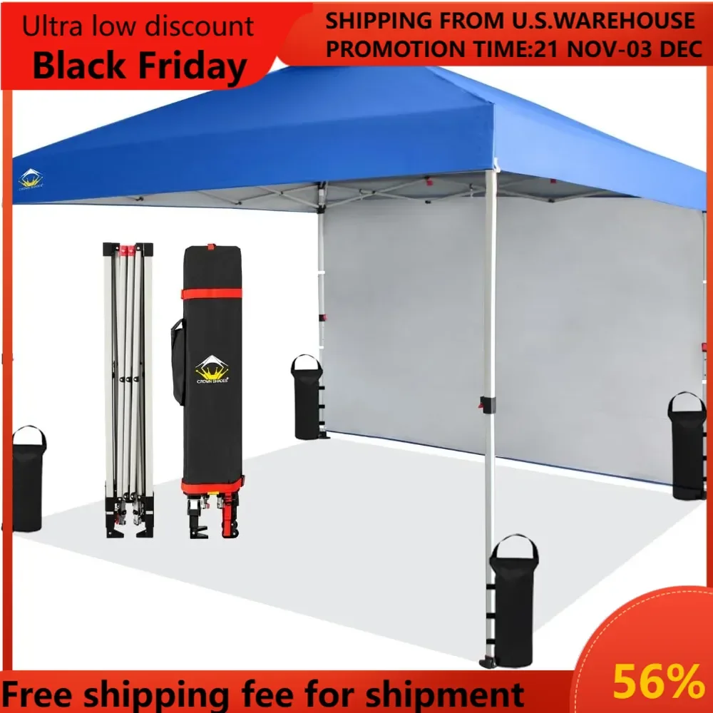 Canopy Tent, 10 x 10 Foot Portable Pop Up Outdoor Shelter with 1 Sidewall, Easy 1 Push Center Lock, UV Protection,and Carry Bag