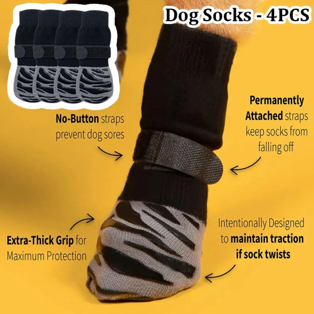 4pcs Anti-Slip Dog Socks Strong Grip Silent Pets Knitted Socks Anti-Scratch Soft Cotton Paw Protection Socks