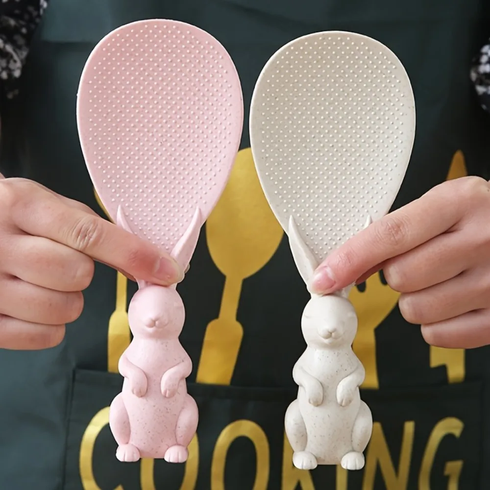 2pcs Rabbit Rice Spoon, Cute Cartoon Standable Non-stick Rice Serving Spoon, Household Rice Shovel, Kitchen Accessories