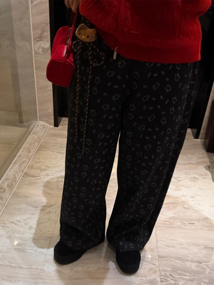 

Джинсы-клеш в стиле ретро с подкладкой, большие размеры, женские повседневные брюки с высокой талией, прямого кроя, антивозрастные, модель XiaoXin