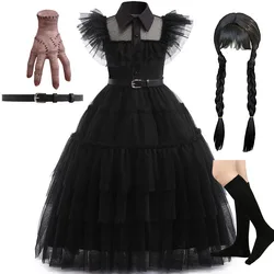 Girls Wednesday Costume Kids Addams Cosplay Black Dress Children Family Party Christmas Tulle Outfit Summer Halloween Fantasy