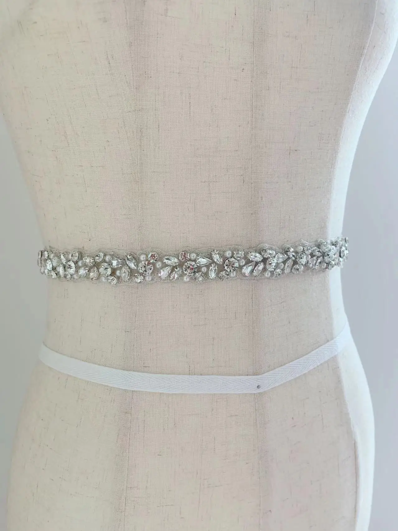 1 Yard Silver Cystal Pearl Beads Sash Belt with Deluxe Teardrop Rhinestone for Bouquet,Bridal Dress Strip Supplies