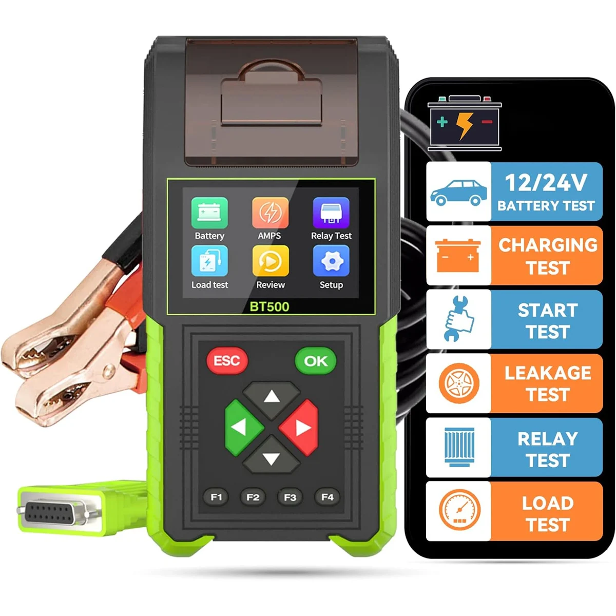 Topdiag BT500 Car Battery Tester 12V 24V With Printer 20-2000CCA Battery System Detect Auto Battery Analyzer Car Battery Tool
