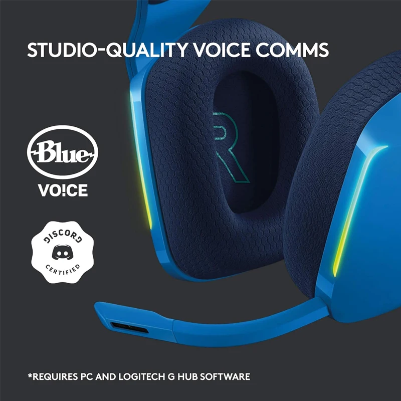 Logitech G733 LIGHTSPEED Wireless Lightweight Gaming Headset LIGHTSYNC RGB Blue VO!CE mic technology and PRO-G audio drivers