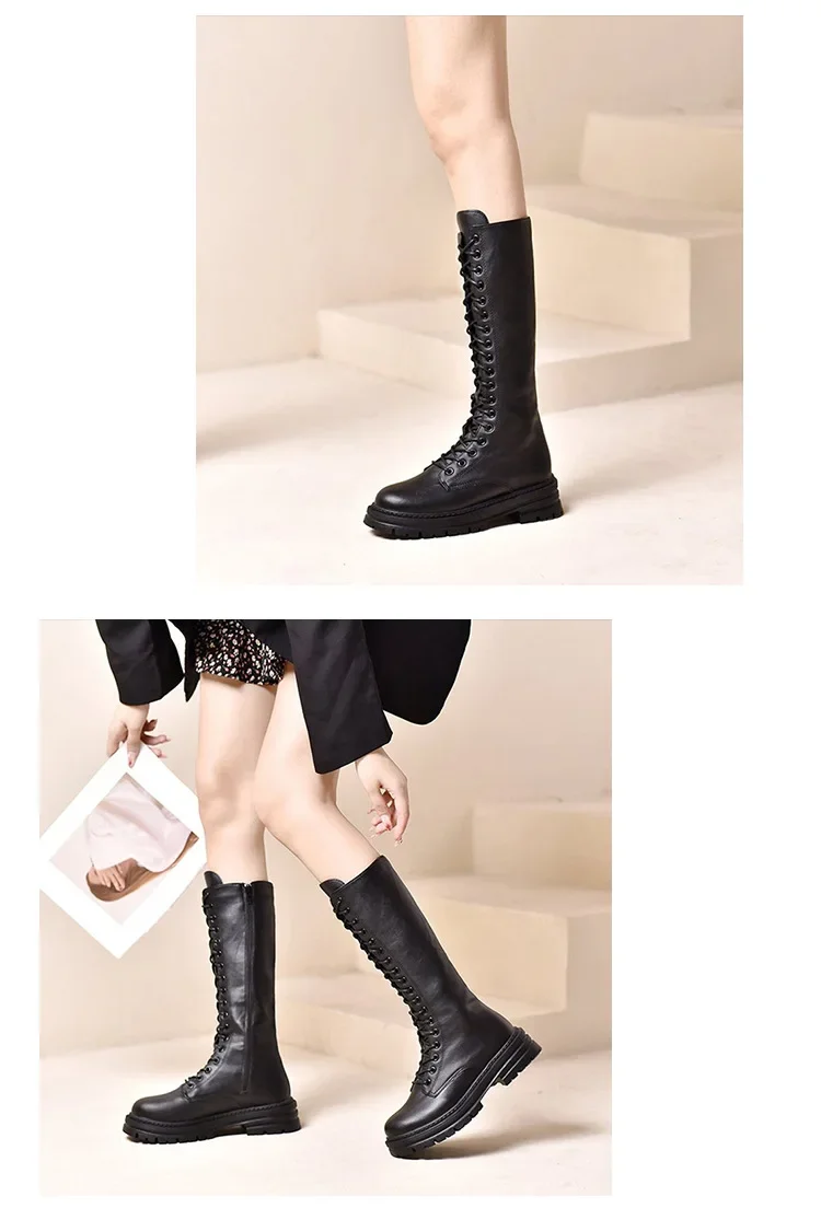 Damen Ritterstiefel Plateau Chunky Schuhe Mode Kniehohe Stiefel Elegant 2025 Winter Neue Marke Schnürschuhe Gladiator Botas – Detail 21