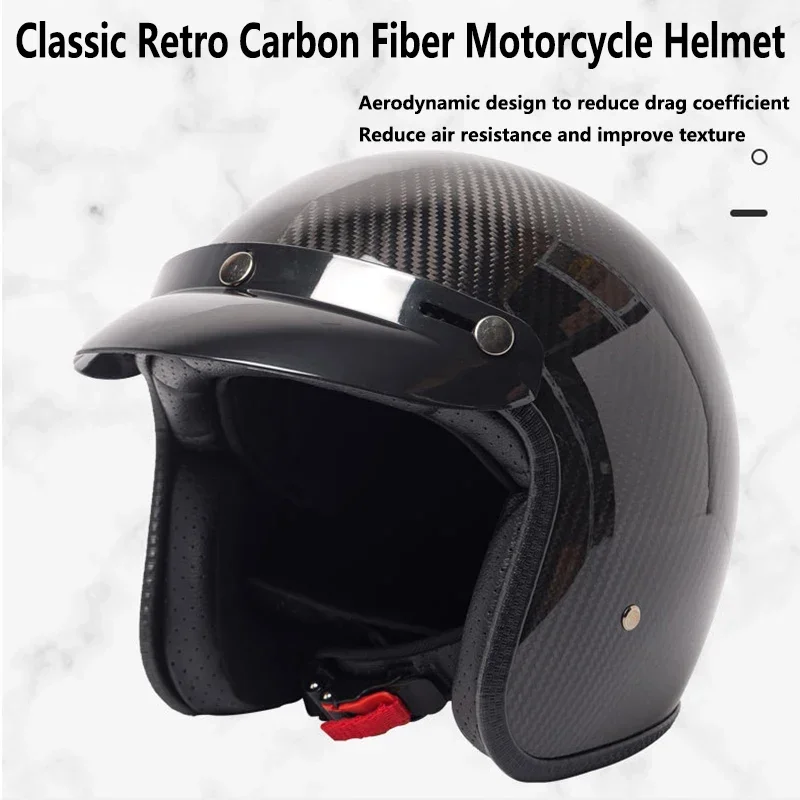 Klasik Retro karbon Fiber motosiklet kask kişilik cruseyir motosiklet kask emniyet moda kask her mevsim için