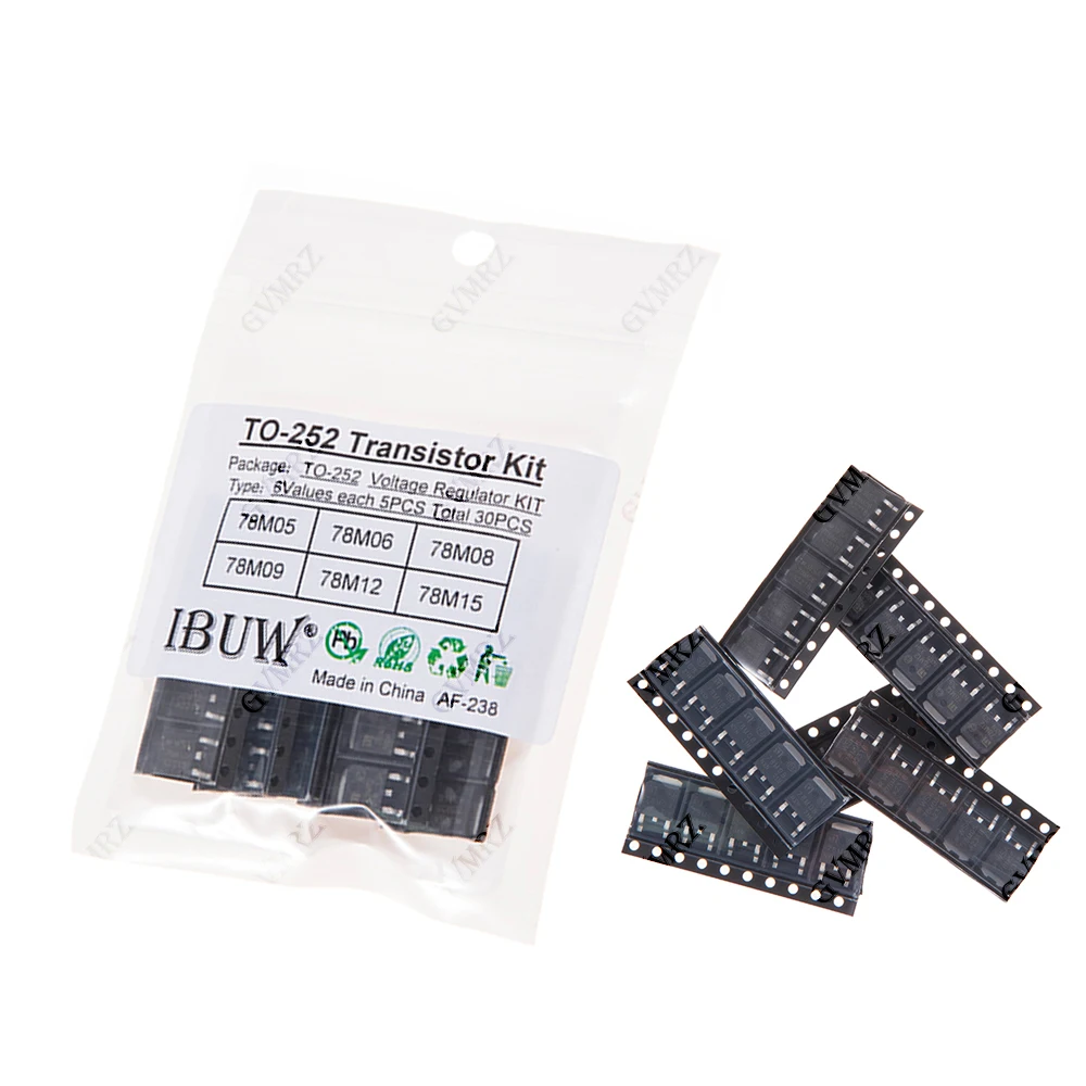 30PCS 6Values TO-252 Transistor Kit (78M05/78M06/78M08/78M09/78M12/78M15) Voltage Regulator for DIY Electronic Power Supply 78M0
