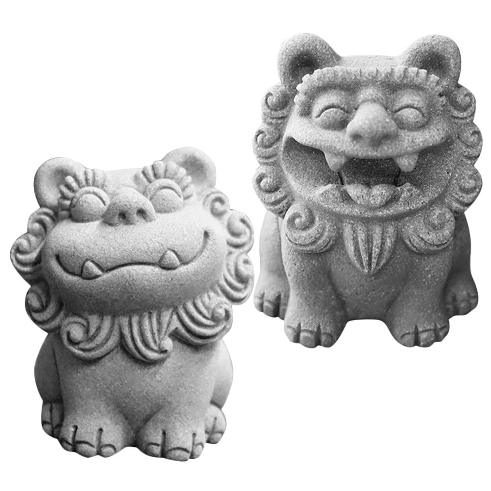 

2Pcs Lion Shape Desktop Decor Long Lasting Sturdy Material Traditional Chinese Culture Meaningful Adornment Home Office Use