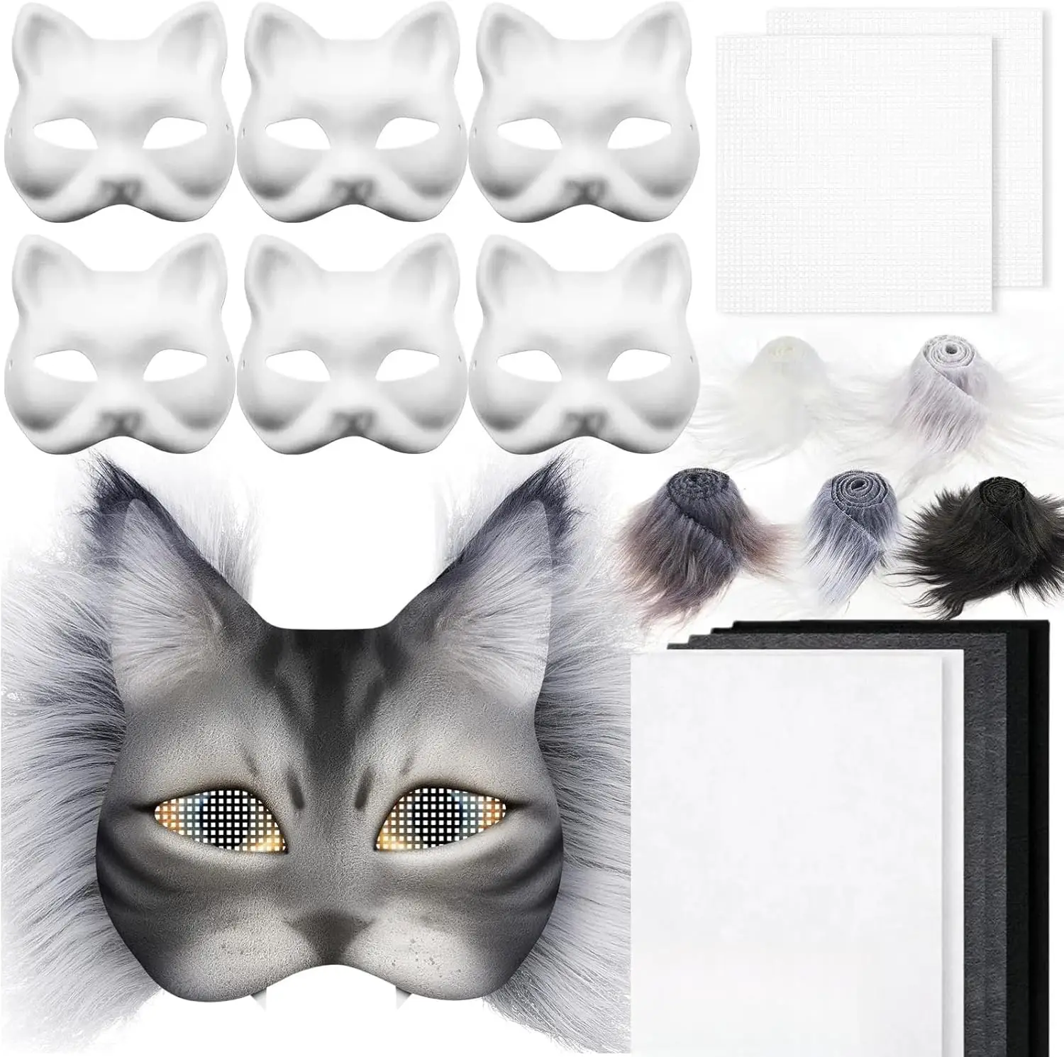 Acheter Ensemble de masques Therian Masque vierge Demi-visage Dessiné à la main Animal Chat Renard Masque DIY Fait à la main Graffiti Demi-masque Fête Cadeaux de Noël