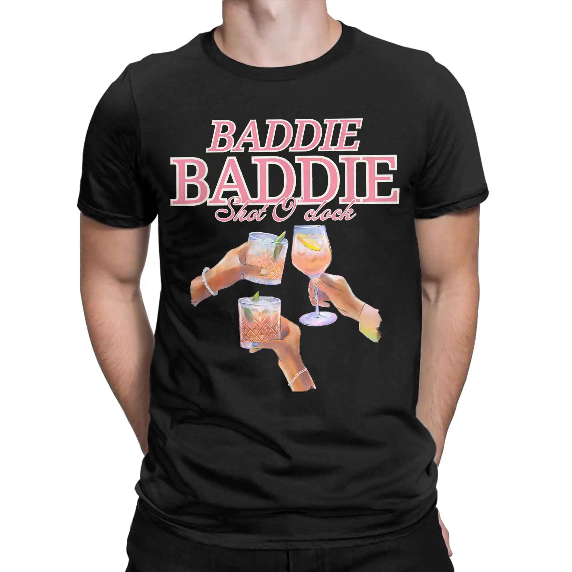 Baddie Baddie Shot O-Clock Trending Alcohol Lovers T Shirts for Men Cotton Funny T-Shirts Round Neck Tees Short Sleeve Clothes