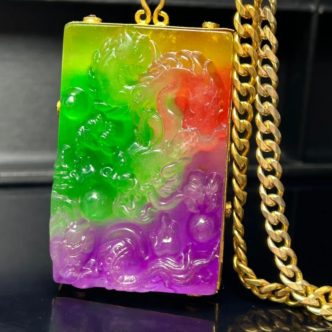 

Certified Natural ice Multicolor jade Jadeite Carved Dragon Pendant & Necklaces