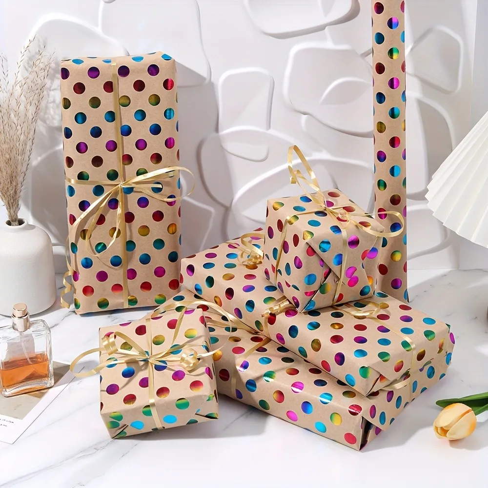 Kuhfell-Geschenkpapier mit Punktemuster - Bunte Punkte, 16,9x118 Zoll, Weihnachten, Geburtstag, Hochzeit, Hochzeitsgeschenke Festliches Paket – Detail 2