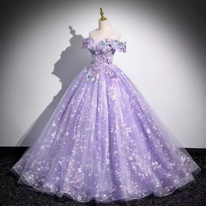 Vestido de noche morado elegante, vestido de princesa elegante con un solo hombro, fiesta de cumpleaños, ceremonia para adultos, vestido de presentador