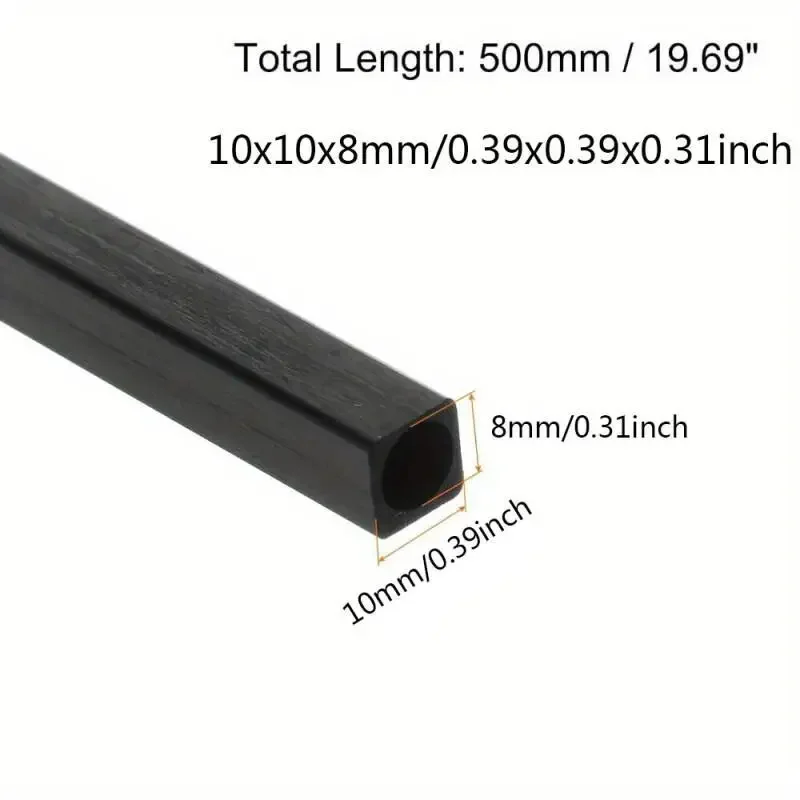 250/500mm Carbon Fiber Square Tubing Outer Diameter 2/3/4/5/6/8/10mm Round & Square Interior, for Drone Model Making