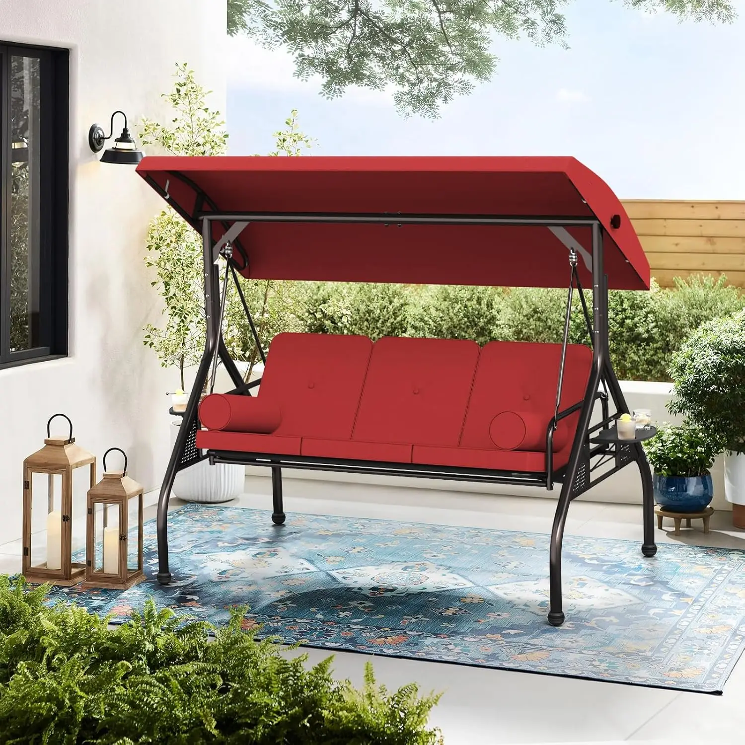 

3-Seat Patio Swings with Canopy, 2 in 1 Outdoor Swings for Adults with Metal Frame, Adjustable Backrest, Thicken Cushions