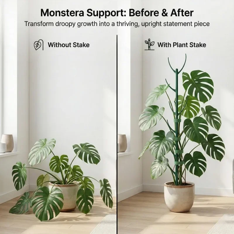 Monstera Plant Support Stakes 5 Support Frames and 1 Roll Cable Tie, Garden Stakes Designed Specifically for Climbing Plant Stem