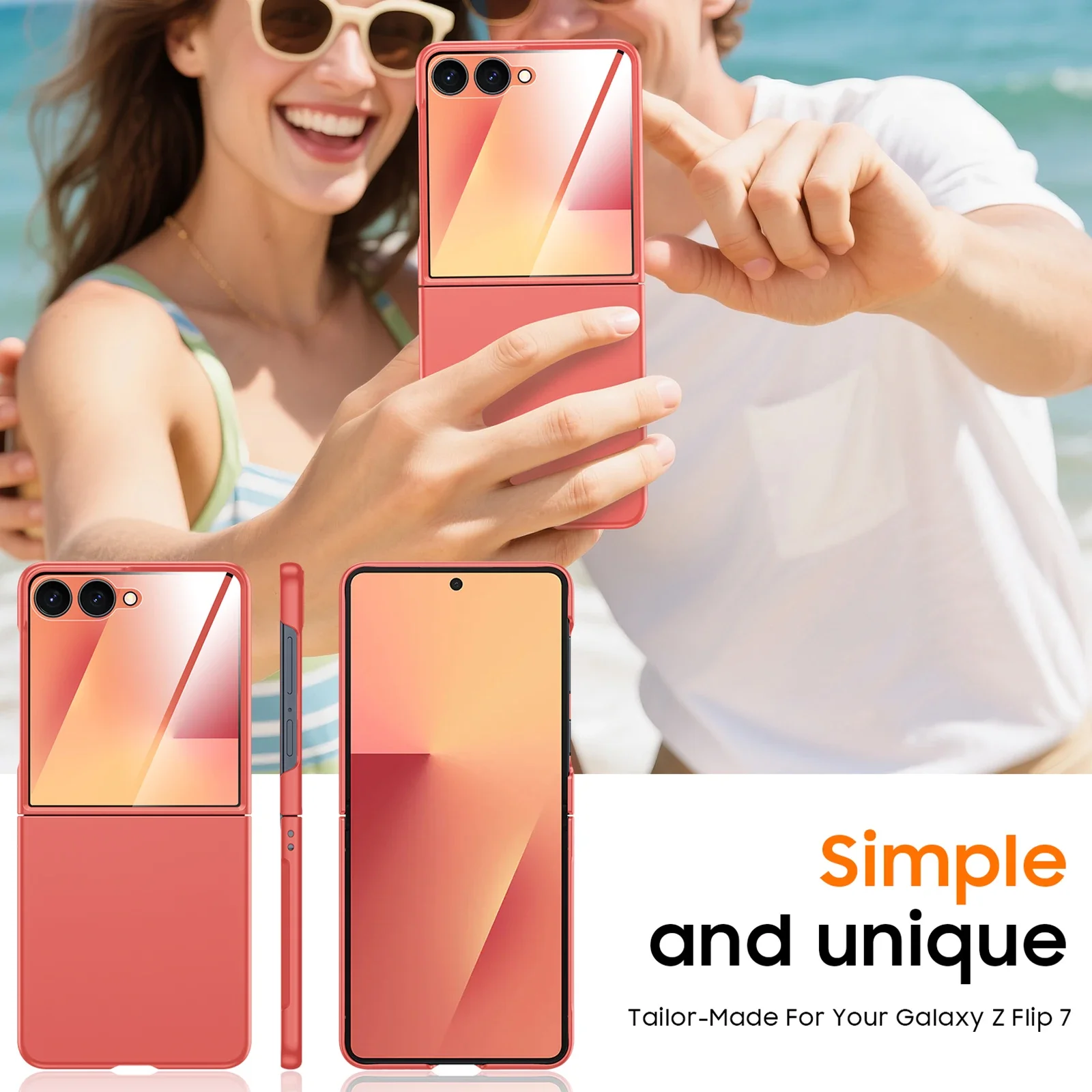 جراب لهاتف Galaxy Z Flip 7 رفيع للغاية غير لامع، حماية قابلة للطي ضد الصدمات، غطاء صلب للكمبيوتر الشخصي، طبقة حماية عالية الدقة، حماية الكاميرا - وردي