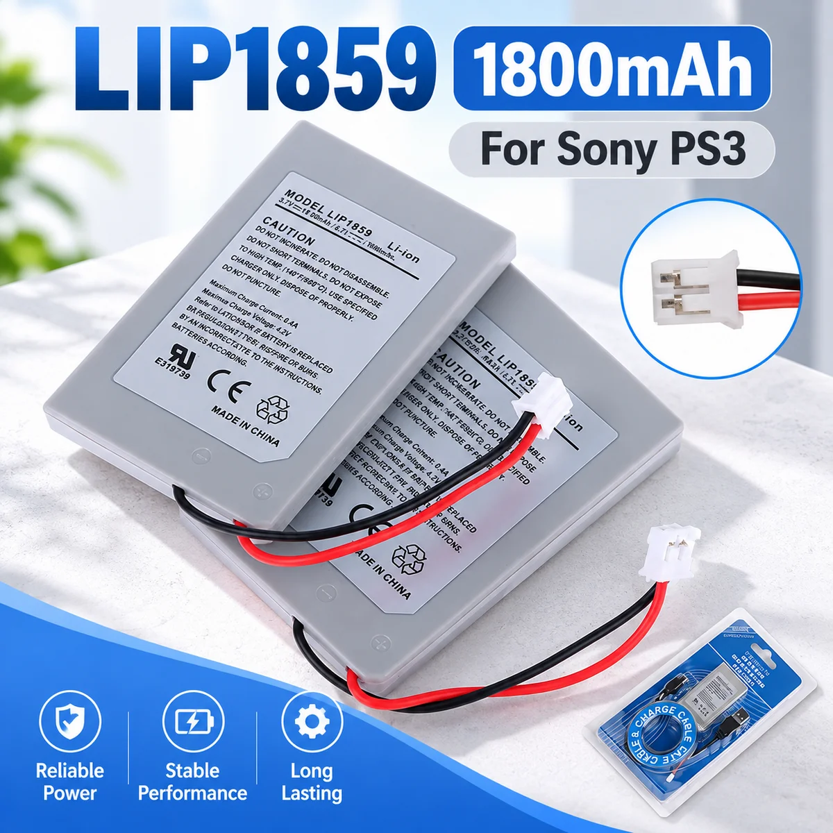 1800mAh LIP1859 3.7V Rechargeable Lithium Battery Cell Replacement for Sony PlayStation 3 PS3 Game Controller Battery Cell