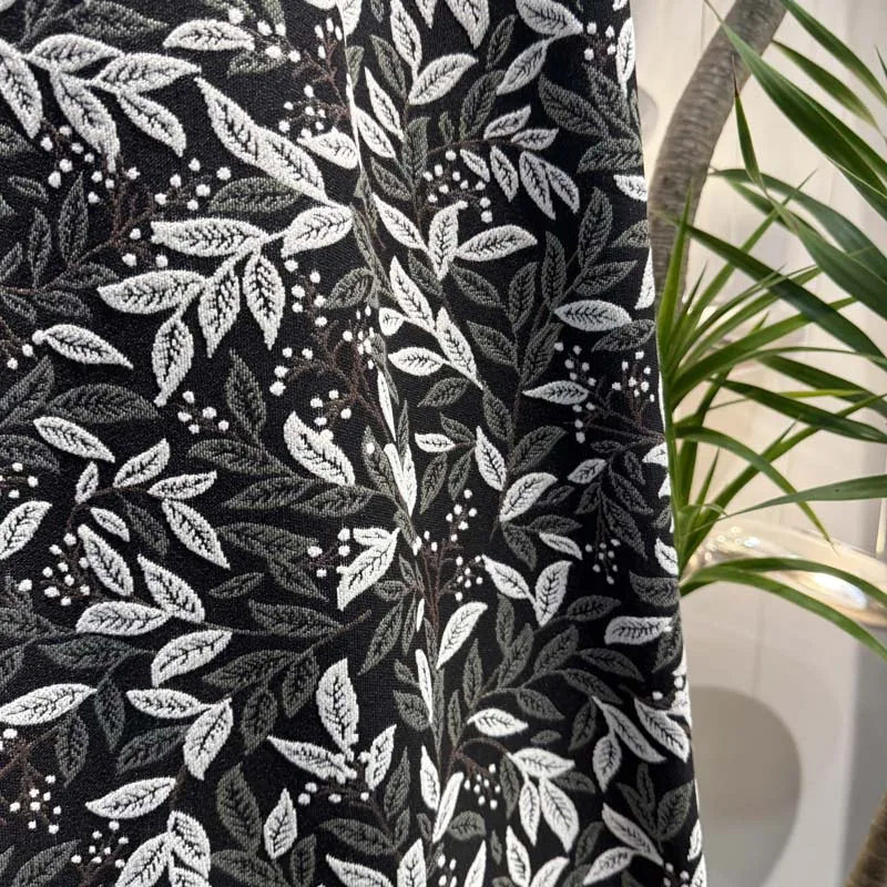 New Retro Pastoral Black Leaves Jacquard Thickened Blackout Chenille Curtains for Living Room Bedroom French Window Customized