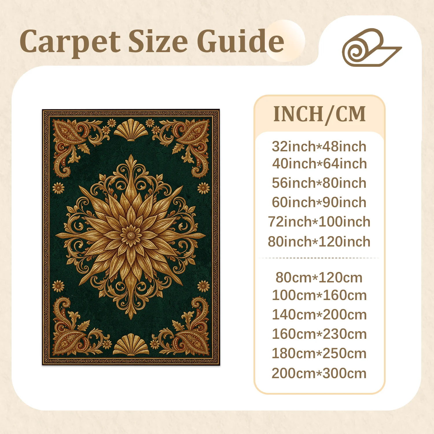 Luxury Gold Floral Ornamental Area Rug Velvet Machine Washable Soft Floor Decor for Living Room Bedroom Dining Room Halloween Thanksgiving Christmas New Year Accent