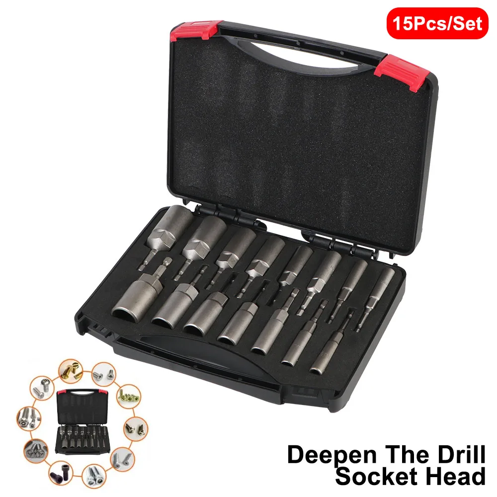 15PCS/Set Socket Wrench Bar Removal Tool Universal Auto Accessories Deepen The Drill Socket Head Portable Car Repair Tools