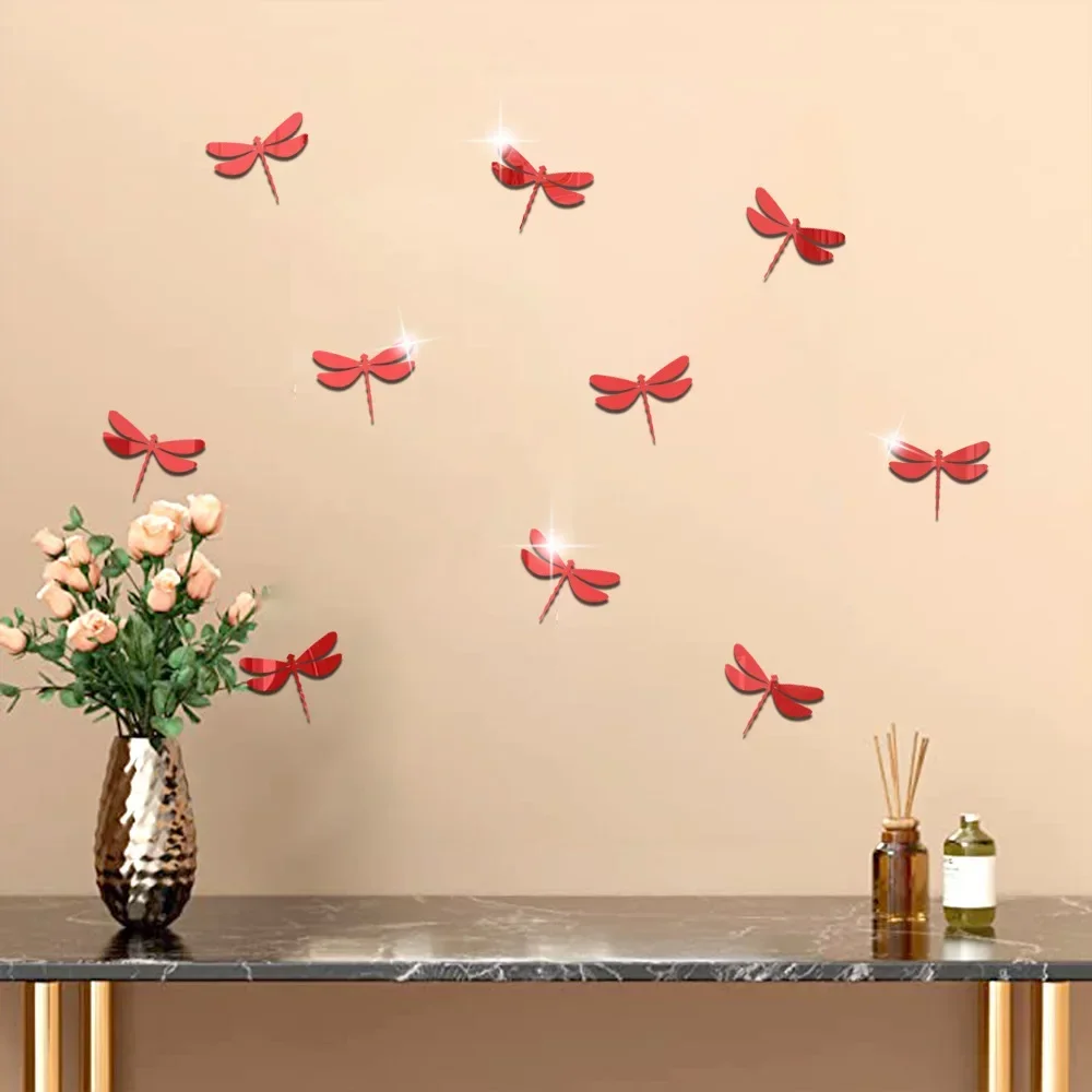 Dragonfly mirror acrylic decoration 3d three-dimensional wall paste home bedroom living room layout self-adhesive removable