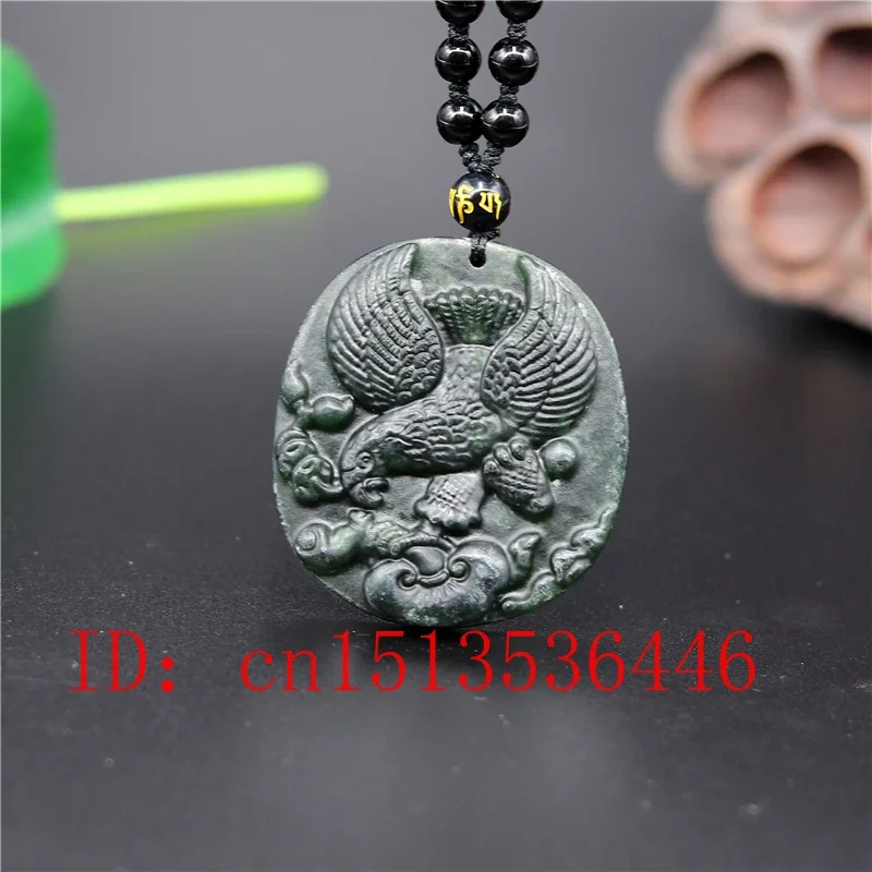 Trung Quốc Đen Xanh Ngọc Đại Bàng Mặt Dây Chuyền Ngọc Bích Tự Nhiên Obsidian Cổ Choker Trang Sức Thời Trang Đầm May Mắn Quà Tặng Nam Nữ