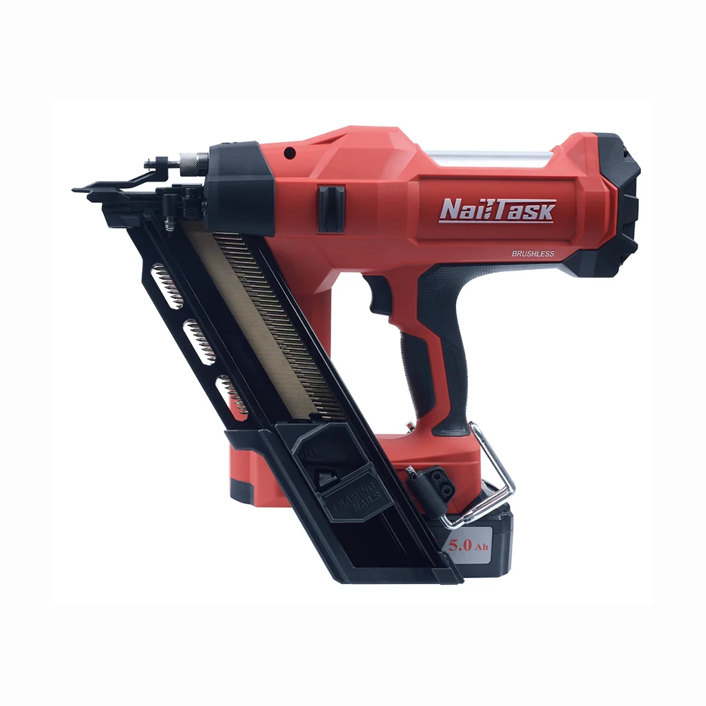 Nailtask DCFN110-3490 Lithium Battery Framing Nailer Gun using 34 degree Paper Strip Nails for wood construction