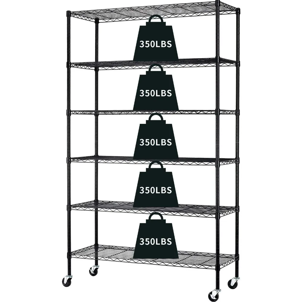 

6-Tier Storage Shelf Heavy Duty Shelving Unit NSF Height Adjustable Metal Rack with Wheels for Laundry Bathroom Kitchen Garage