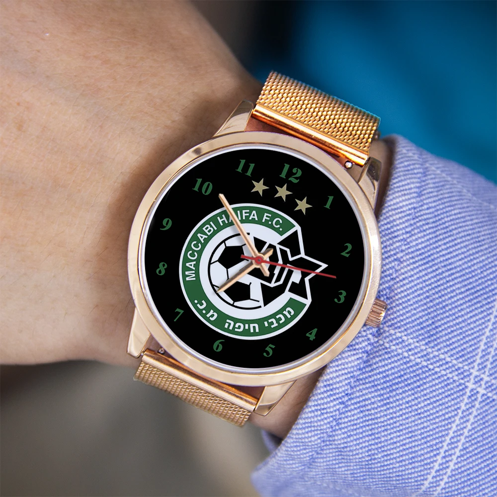 MACABI HAIFA F.C. Watch Black Free Shipping Football Fans Gift Men Watch for Man Rose Gold Silver Souvenir Watchband 22mm Men's