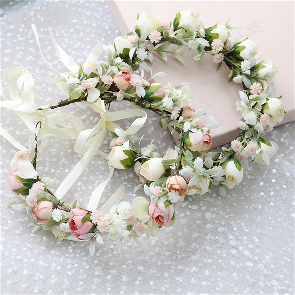 Couronnes de fleurs de plage Boho Novia pour filles, diadème de printemps, simulation de couronne de mariée poubelle, guirxiété florale romantique, blumenkranz